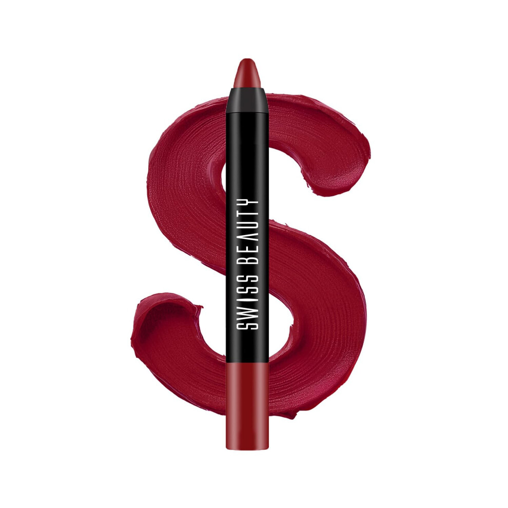 Swiss Beauty Red Matte Long Lasting Stay Maxx Lip Crayon Lipstick | Matte Finish | 12-Hour Stay | Smudge Proof | Lightweight | Shade-Ash 3.5G