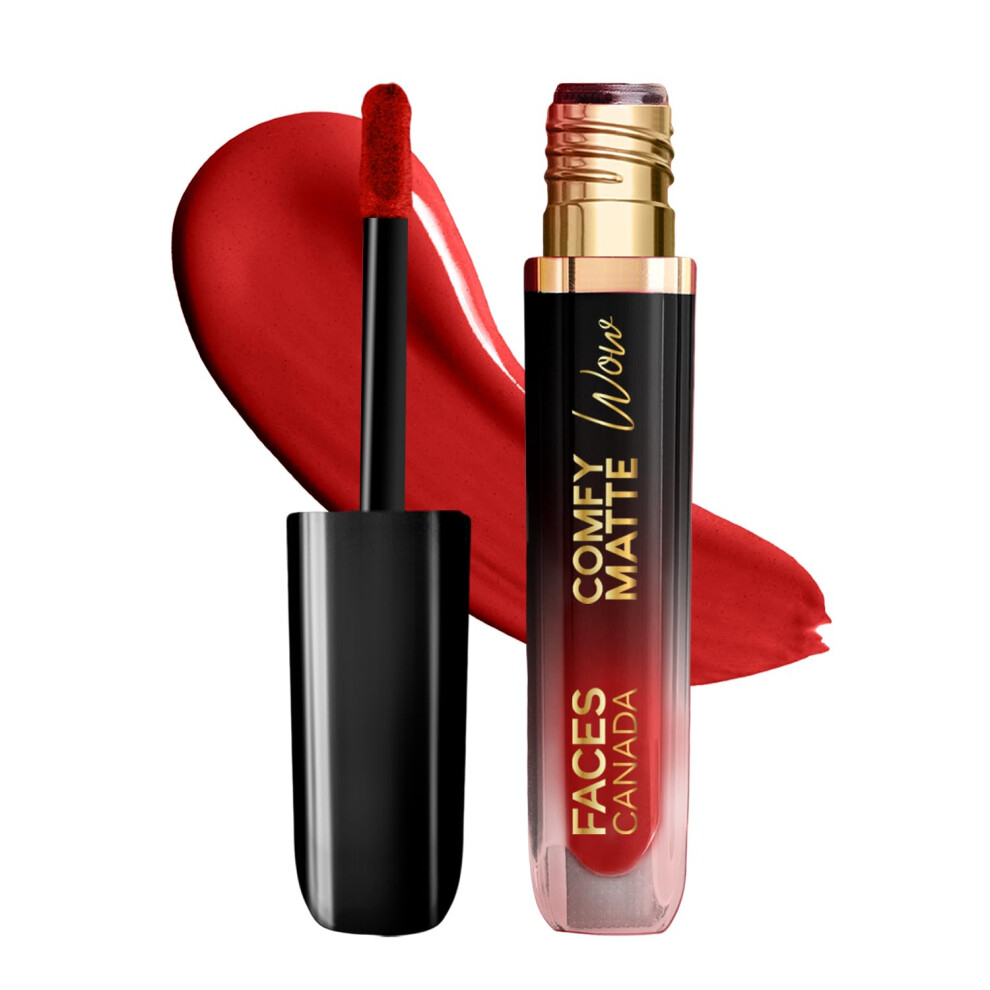 Facescanada Red Comfy Matte Wow Liquid Lipstick Ruby Rouge 03 3.8Ml | One Swipe Application | Highly Pigmented | Comfortable Wear | Glides Smoothly | Long