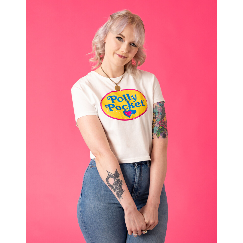 Polly Pocket (Medium) Cropped Short Sleeved T-Shirt (Womens ) White