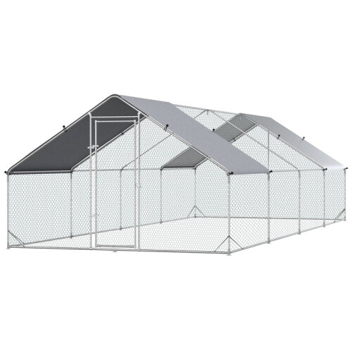 Poulailler de jardin avec structure galvanisée, bâche imperméable et grillage hexagonal 1