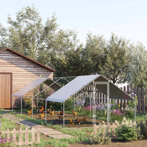 Poulailler de jardin avec structure galvanisée, bâche imperméable et grillage hexagonal 2