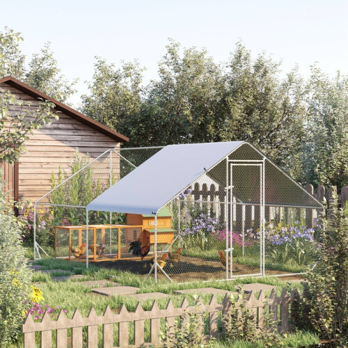 Poulailler de jardin avec structure galvanisée, bâche imperméable et grillage hexagonal 2