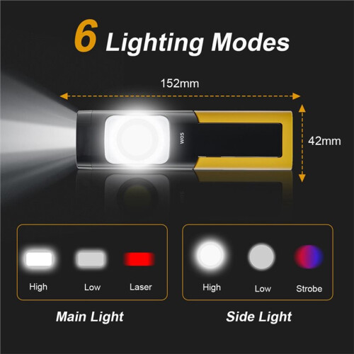 LED Work Light , Rechargeable Work Light with Magnetic Base, Portable Flashlight with Clip, Hook and 180 Rotation Stand