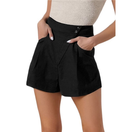 Women Solid Color Casual Shorts Black S 1
