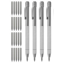 Lot de 4 Stylos Traceurs en Carbure de Tungstène avec Aimant et 20 Pointes de Rechange, Outil de Marquage avec Manche en Aluminium Moleté