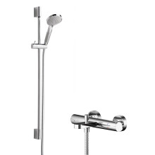 Enville Wall Mount Thermostatic Bath Shower Mixer Tap with Slimline Slide Rail Kit - Chrome - Balterley