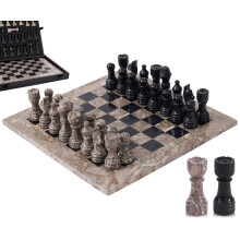 Juego de Ajedrez de Mármol para Adultos 12" Hecho a Mano con 32 Piezas, 2 Reinas Extra, Caja de Almacenamiento
