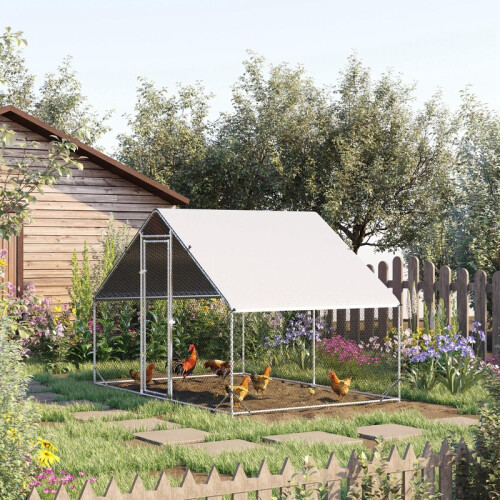 Poulailler de jardin avec structure galvanisée, bâche imperméable et grillage hexagonal 2