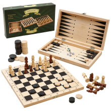 The Magic Toy Shop 3 in 1 Chess Draughts Backgammon Wooden Board Game Set Compendium Games