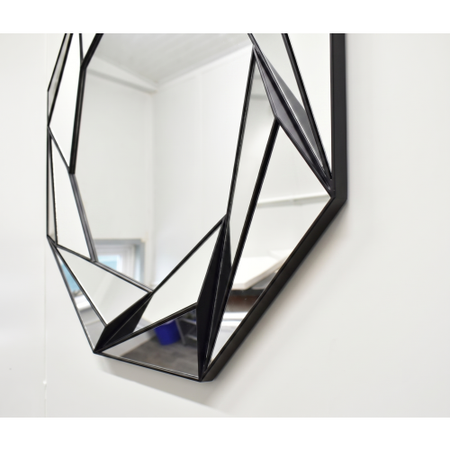 Black Octagonal Wall Mirror Geometric Decor 65Cm D 2