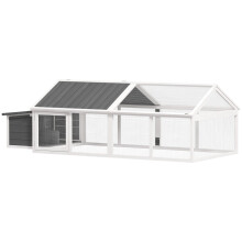 Houten kippenhok voor 4-8 kippen met gaas en openklapbaar dak, 240x112,5x76 cm, wit