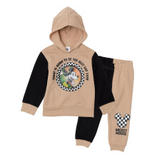 Disney Mickey Mouse Jungen Outfit-Set - 2-teiliges Hoodie mit Hologramm & Karohose (Hellbraun, 3T)