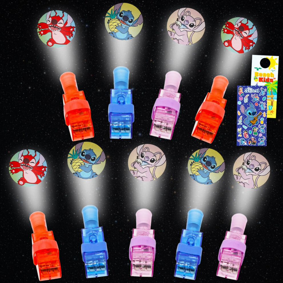 Disney Stitch Finger Projector Lights Party Favor Pack - Bundle With 9 Finger Lights Featuring Stitch, Angel, Leroy Plus Stickers, More | Lilo And Sti