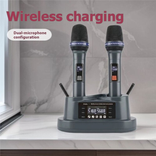1To2 Handheld Wireless Microphone Magnetic Induction Wireless  Charging Microphone UHF Automatic Frequency Pairing 2