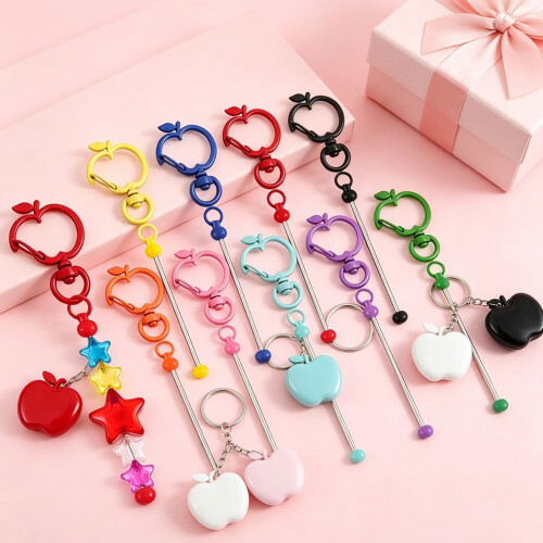 32pcs Beadable Keychains Bulk Kit, DIY Random Color -Shaped Keychain Bead Rod Set, Cute Chain Bars for  Gift 2