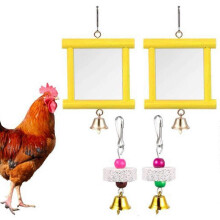 (Pink Penguins) 1pc Hanging Bell Parrot Chicken Swing Mirror + 2pcs Beak Grinding Stones