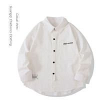 (白色, 170cm) Boys' shirt, children's shirt, medium and large boys' fashionable and casual loose long sleeved top
