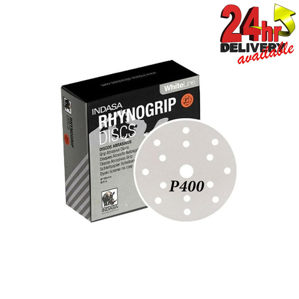 Indasa 39240 Rhynogrip Whiteline Discs 150Mm 15 Hole P400 Grit Pack 50 5603902392409
