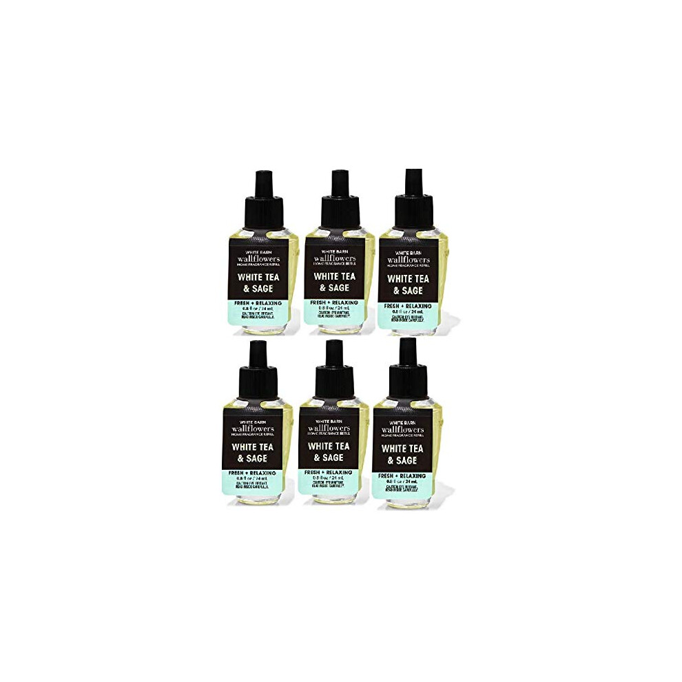 Bath & Body Works Wallflowers Fragrance Refill, 6-Pack Tea & Sage (24 Ml Each) White