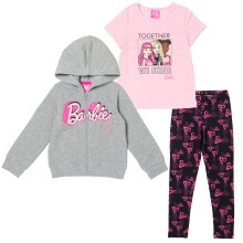 Set di 3 Pezzi Barbie Felpa con Zip, T-Shirt e Leggings per Bambine