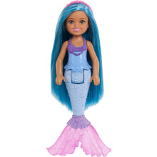 Muñeca Barbie Chelsea Sirena Pequeña (15 cm) con Cabello Azul y Corona Removible