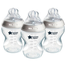 Tommee Tippee Natural Start Baby Bottles for 0m+, Pack of 3 260ml Baby Bottles, with Slow Flow Brea