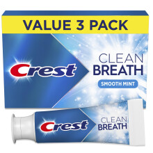 Crest Toothpaste Clean Breath Smooth Mint 3.3oz Pack of 3 - Neutralizes Bad Breath, Antibacterial Protection, Fights Cavities, Freshens Breath, Gently