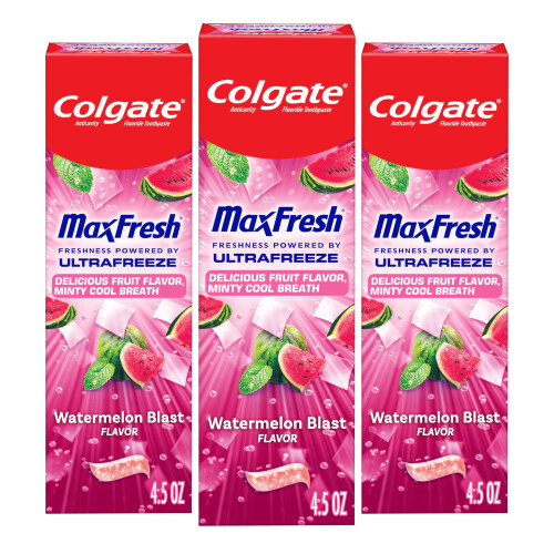 Colgate Colgate Max Fresh Pasta de Dientes Anticaries con Strips de Aliento, 3 Pack, Sandía con Menta