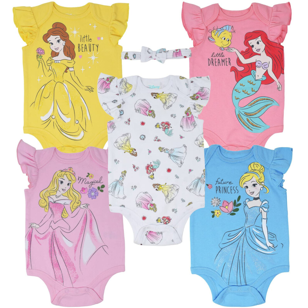 Disney Princess Belle Aurora Cinderella Newborn Baby Girls Bodysuits And Headband Princess + Headband Newborn