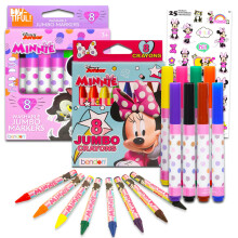 Minnie Maus Malset - Bundle mit 8 Jumbo-Markern, 8 Jumbo-Buntstiften und Stickern | Disney Schulbedarf