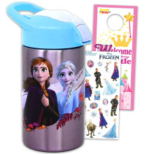 Disney Frozen 15.5oz Vattenflaska ~ 3 Delars Set med Stålflaska, Klistermärken och Mer
