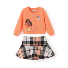 Disney Princess Moana Flicka 2 Delars Set Orange Långärmad Top & Rutig Kjol Klänning 2T