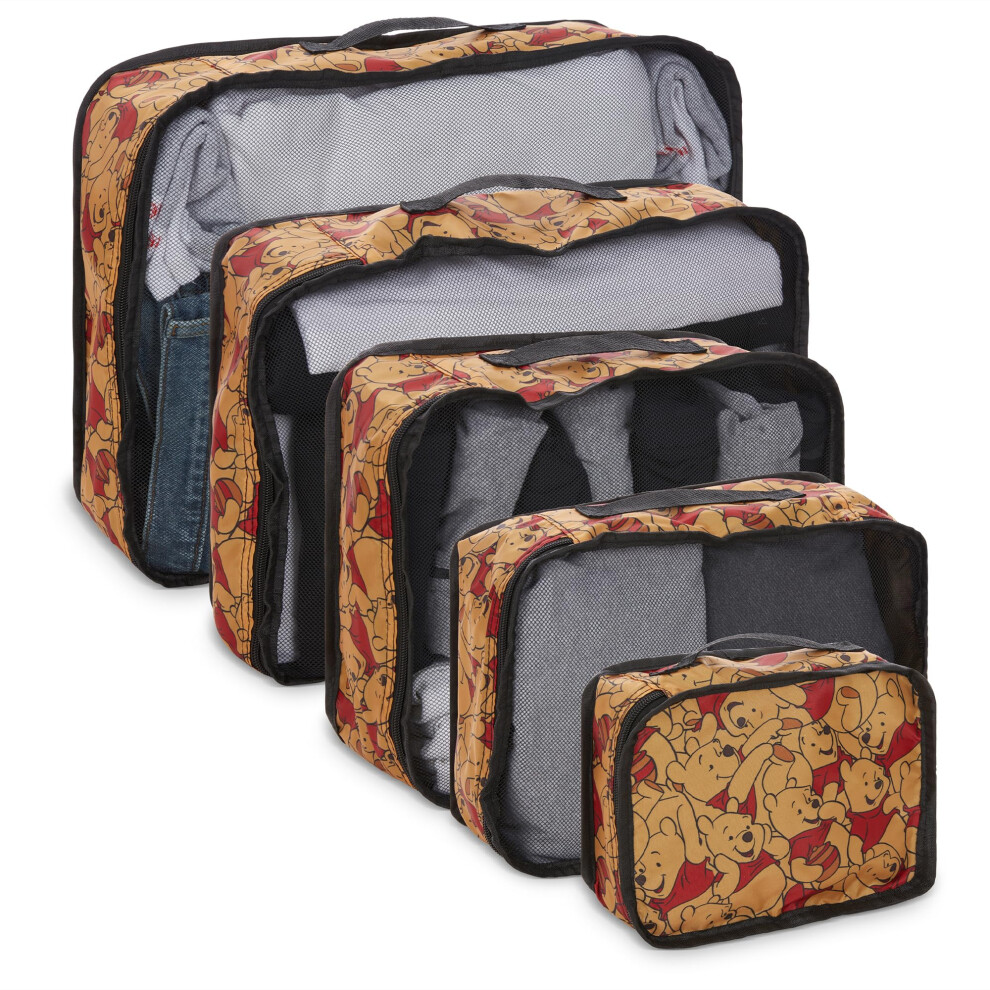Disney Winnie The Pooh Packing Cubes - Minnie Mickey Stitch, Princess Cinderella 5 Piece Packing Cubes Compression - Travel Essential Accessories - Lu