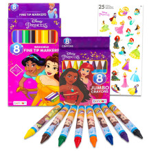 Set da Colorare Disney Princess - 8 Pennarelli e 8 Pastelli Jumbo per Colorare e Disegnare