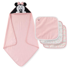 Disney Baby Mädchen Minnie Maus Kapuzen-Badetuch mit 3 Waschlappen Set für Neugeborene