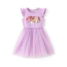 Disney Princess Toddler Girl Dress Glitter Mesh Overlay Tulle Summer Clothes Flutter-Sleeve Outfit Sweet School Party Birthday Sundress 3-4T