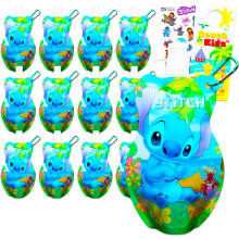 Stitch 15oz Wiederverwendbare 12 Stück Wasserbeutel Set - Disney Trinkflaschen, Klappdeckel, Aufkleber
