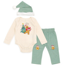 Disney Winnie the Pooh Weihnachts-Baby-Bodysuit, Hose & Velourmütze 3-teilig Cream/Grün 3-6 Monate