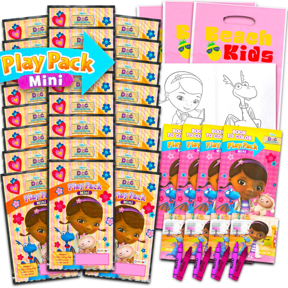 Disney Doc Mcstuffins Mini Birthday Party Favors Set For Kids - 24 Activity Play Pack Bundle With Mini Coloring Books, Stickers, Loot Bags, More Junio