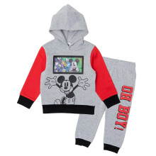 Disney Mickey Mouse Jungen Hoodie und Jogger Pants Set mit Lenticular Patch, 2-teiliges Fleece-Outfit (Rot, 4T)