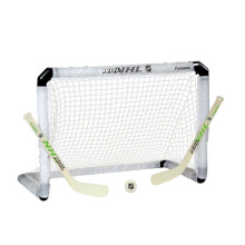 Franklin Sports Knie-Hockey Set - 1 leuchtendes Tor - 2 leuchtende Mini-Hockeyschläger und 1 Ball - NHL - Leuchtet im Dunkeln