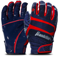 Guantes de Receptor de Fútbol Franklin Sports Hi-Tack Premium - Marino/Rojo - Juvenil Mediano
