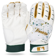 Franklin Sports MLB Batting Gloves - 2nd Skinz Drip Baseball + Softball Batting Gloves - Adult + Youth Premium Leather Pair - White + Forest Green - Y