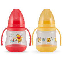 Pack de 2 Biberones de 7 Onzas de Disney con Estampados y Tapas de Color con Doble Asa - Sin BPA y Fáciles de Limpiar
