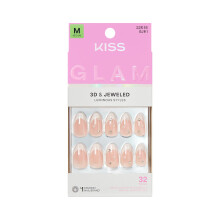 KISS GLAM, Press-On Nails, Lim, 'Serendipity Awaits', Vit, Medium, Almond, 32 Naglar, 2g Lim, 1 Manikyrpinne