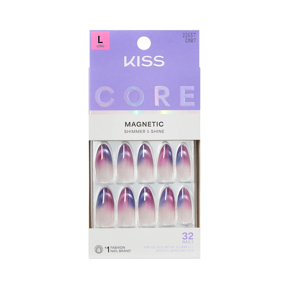 Kiss Purple Core, Press On Nails, Nail Glue Included, 'Twinkling Stars', Long Size, Almond Shape, Includes 32 Nails, 2G Glue, 1 Manicure Stick, 1 Min