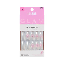 KISS GLAM Press On Nails, Nagellim included, 'Captured', Vit, Medium Size, Almond Form, 32 Naglar, 2g Lim