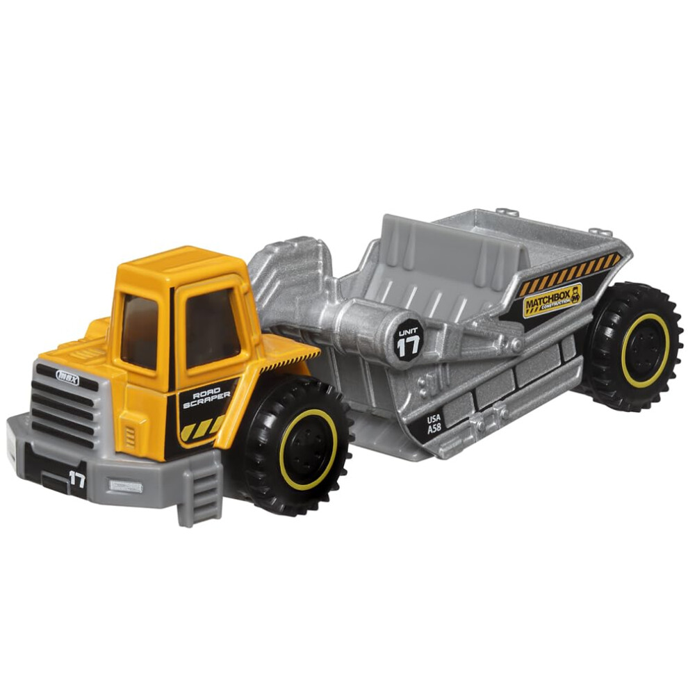 Mattel Matchbox Working Rigs Die-Cast Vehicle - Mbx Road Scraper Construction Truck ~ Yellow And Gray ~ 70Th Anniversary Series
