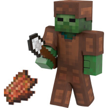 Mattel Minecraft Diamond Level Zombie Action Figure with 4 Accessories, 5.5-in Collector Scale & Pixelated Design