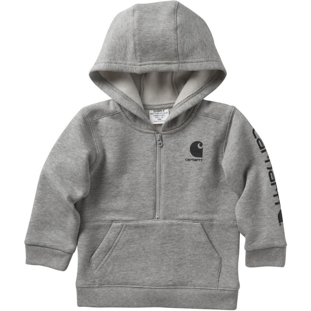 Carhartt Baby Boys Long-Sleeve Half-Zip Hooded Sweatshirt, Grey Heather, 18 Months